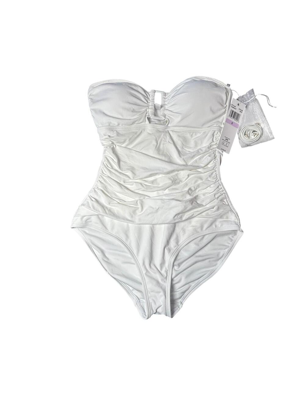 ANNE COLE white bamdeau strapless molded cup one piece tummy control swimsuit